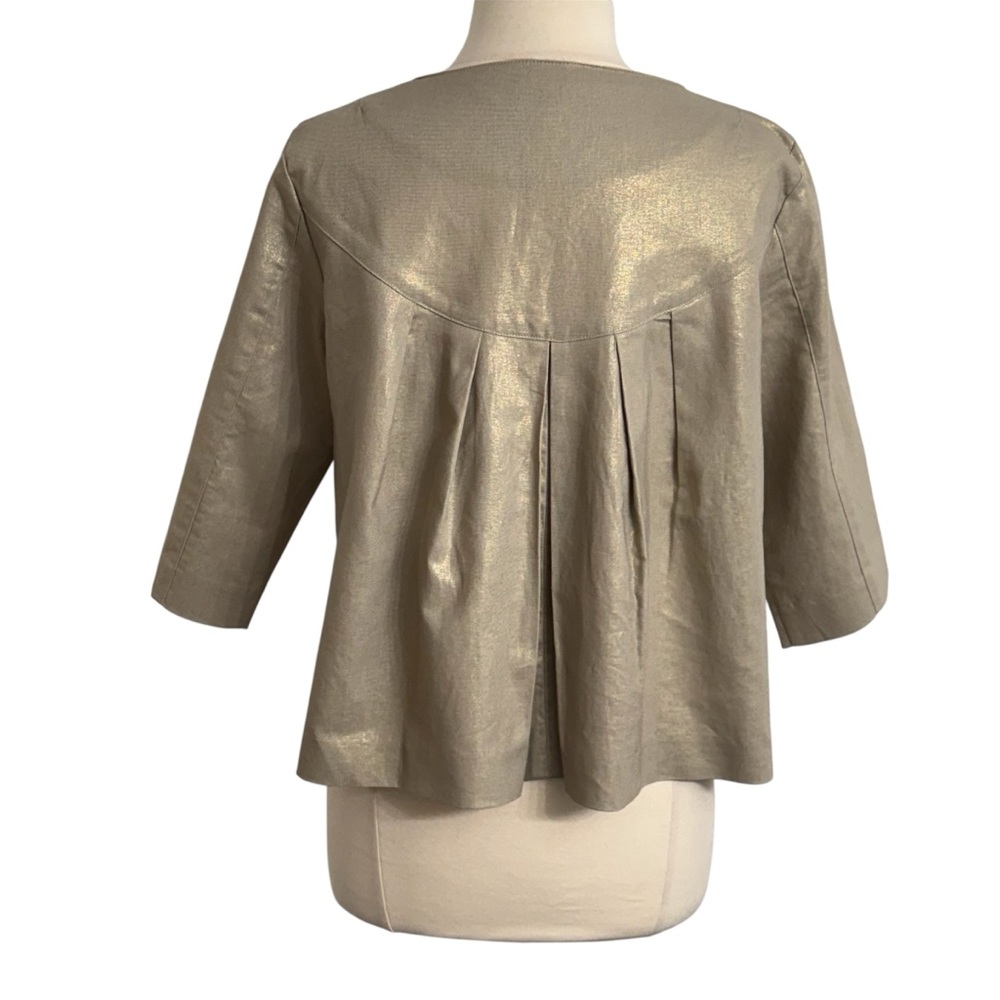 Mossimo Women's 3/4 Length Sleeves 3-Button Linen Pleated Blazer, Metallic Beige - Picture 5 of 7